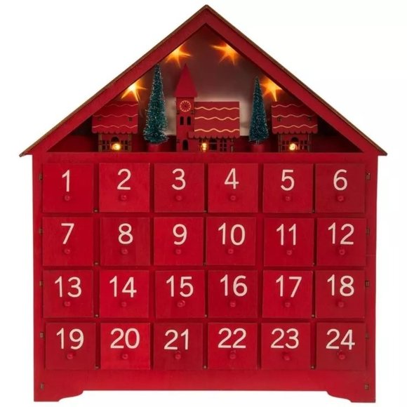 Hobby Lobby Holiday Wooden House Light Up Advent Calendar Village